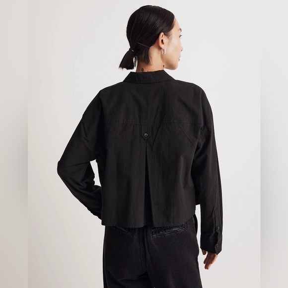 Madewell The Signature Poplin Crop Shirt in True Black - Picture 2 of 11